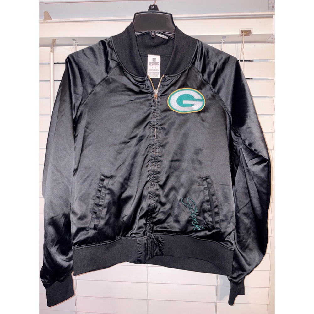 PINK Victoria's Secret NFL Green Bay Packers‎ Satin Bomber Jacket Black Small
